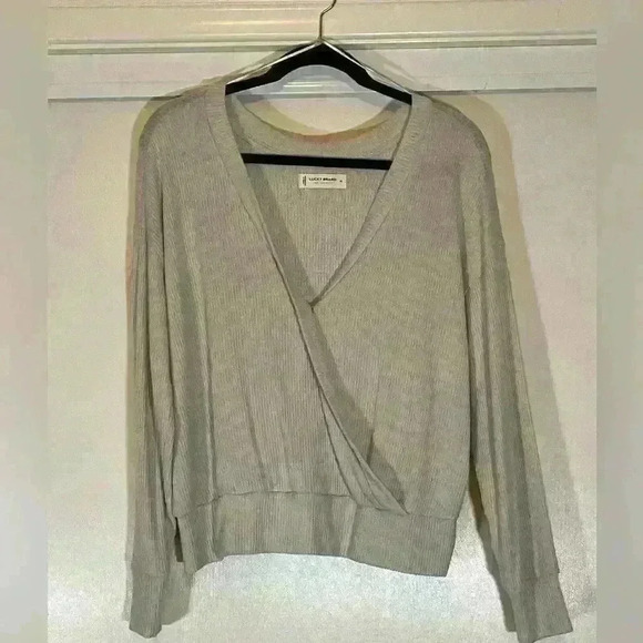 Lucky Brand Sweater Women's XS Wrap Ribbed Knit Stretchy Light Grey - Picture 1 of 7